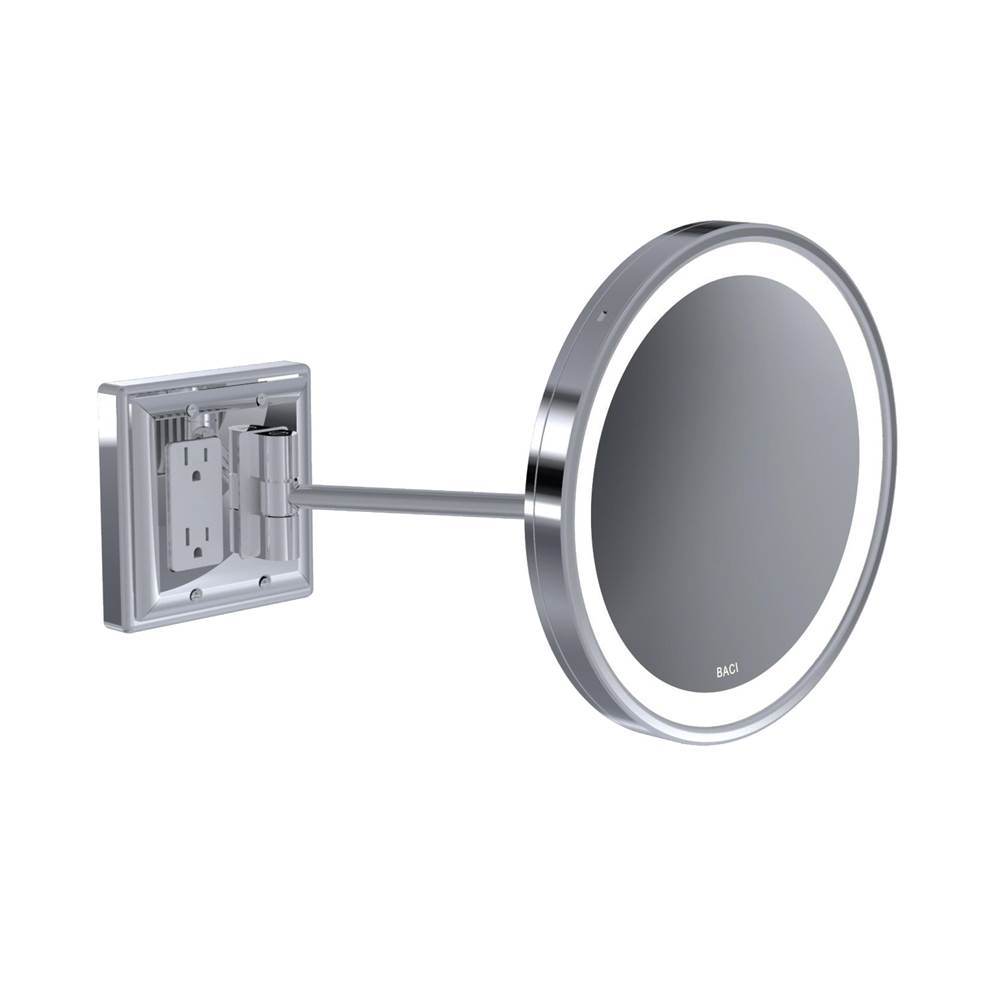 Baci Mirrors Baci Senior Round Wall Mirror With Gfci Outlet - 10X