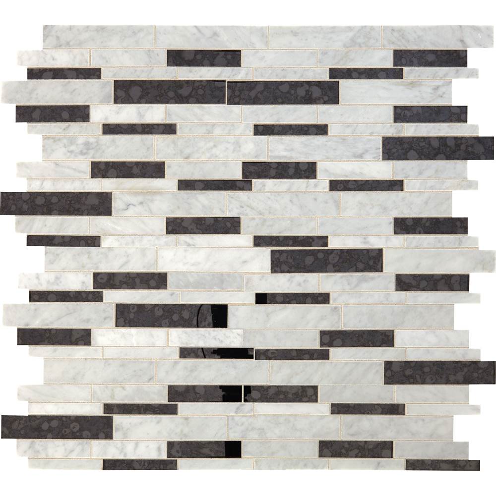 Daltile Lavaliere Mosaic Natural Stone Tile 11 X 13 Sheet in Carrara White/Black Ant Mirror