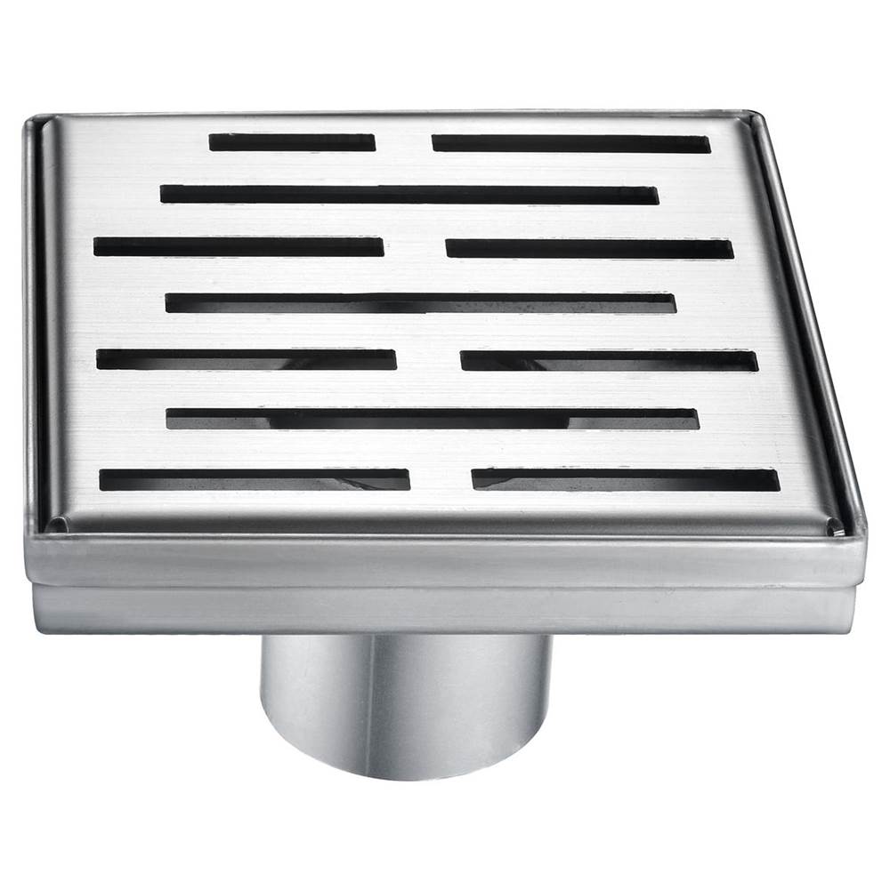 Dawn Shower square drain -- 9G, 304 type stainless steel, polished satin finish: 5-1/4''L x 5-1/4''W x 3-1/8''D Drain: 2'' (Laser Cut & Bend)