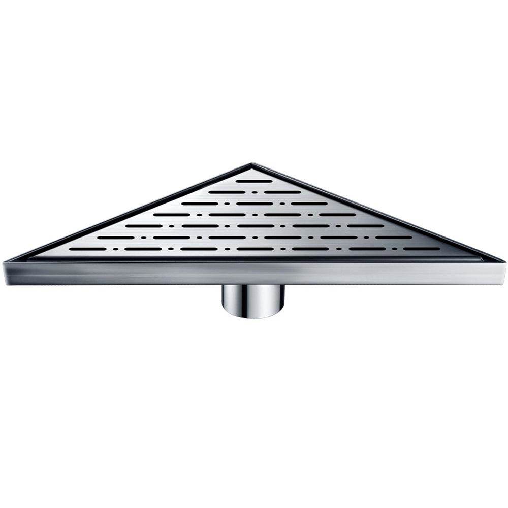 Dawn Shower triangle drain--14G, 304type stainless steel, polished, satin finish: 14-1/8''L''x10''Wx7-3/16''Hx3-1/8''D