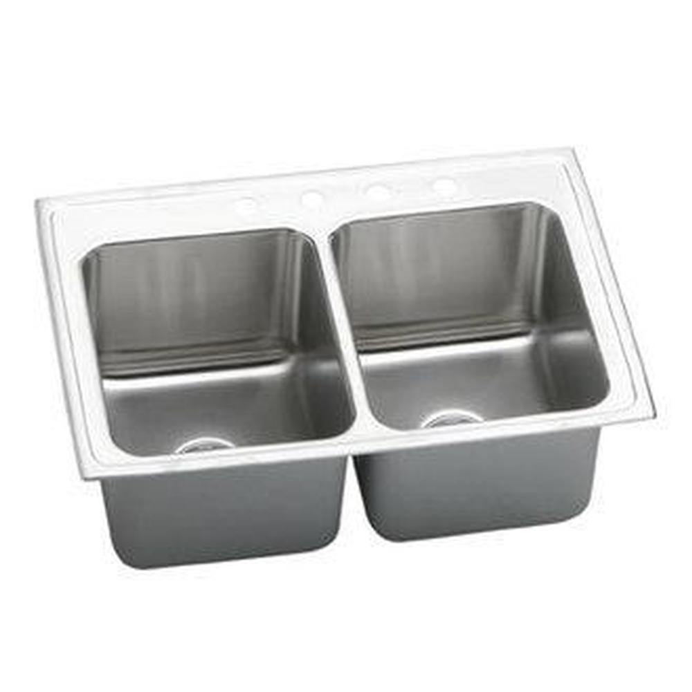 Elkay Lustertone Classic Stainless Steel 33'' x 22'' x 12-1/8'', Equal Double Bowl Drop-in Sink with Quick-clip