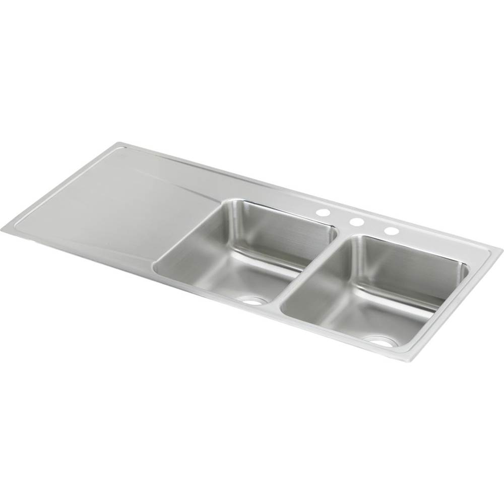 Elkay Lustertone Classic Stainless Steel 48'' x 22'' x 7-5/8'', Equal Double Bowl Drop-in Sink with Drainboard