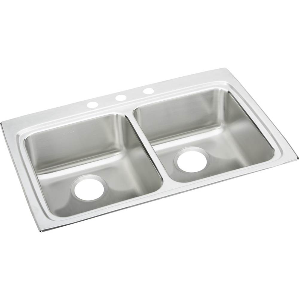 Elkay Lustertone Classic Stainless Steel 33'' x 22'' x 5'', 4-Hole Equal Double Bowl Drop-in ADA Sink