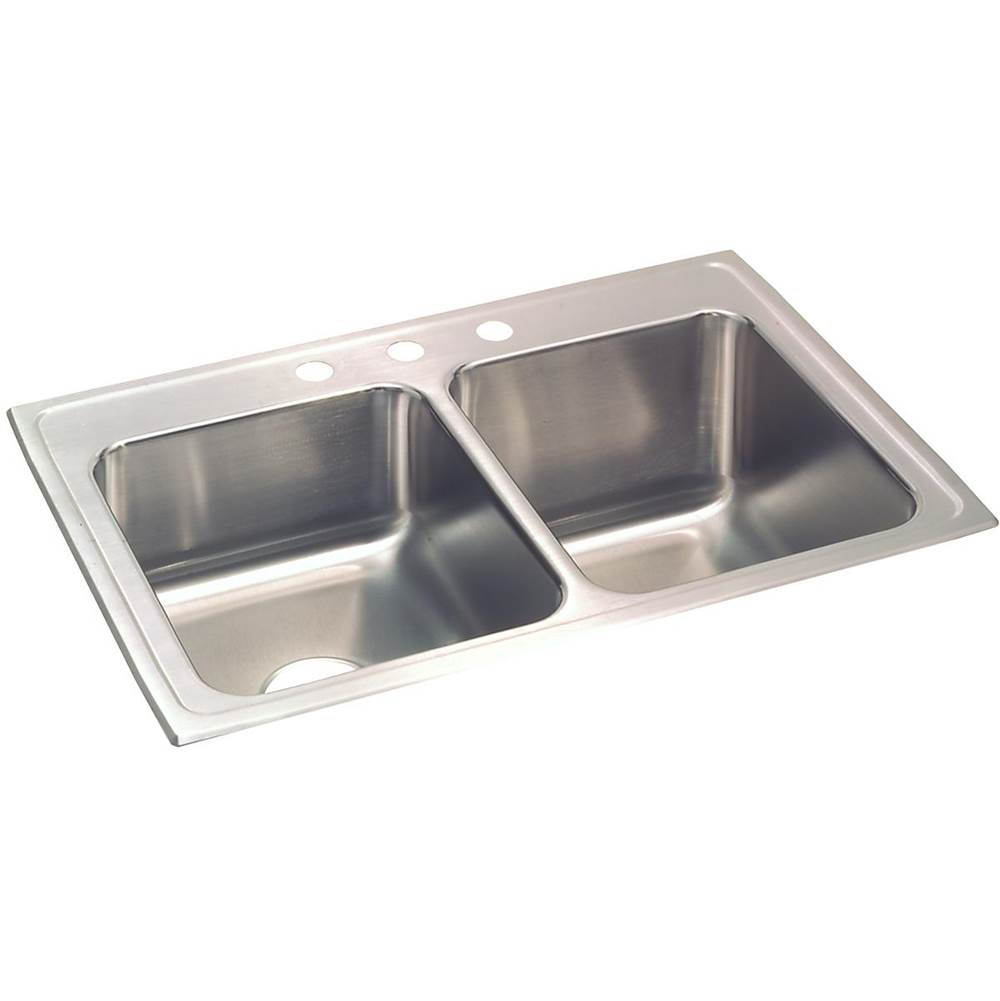 Elkay Lustertone Classic Stainless Steel 33'' x 22'' x 10-1/8'', Equal Double Bowl Drop-in Sink