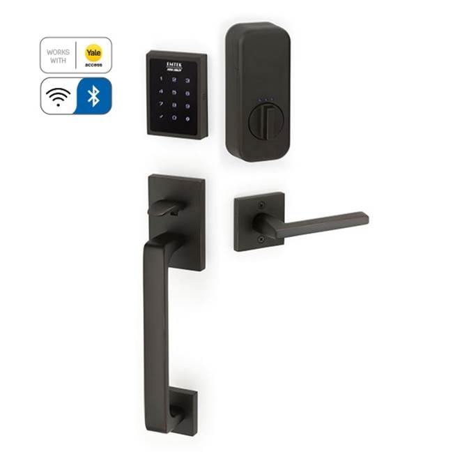 Emtek Electronic EMPowered Motorized Touchscreen Keypad Smart Lock Entry Set with Baden Grip - works with Yale Access, Georgetown Crystal Knob US10B