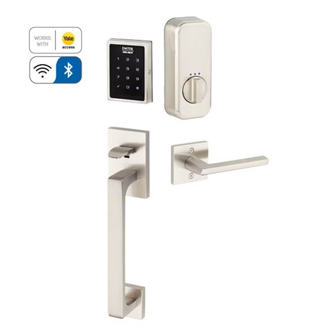 Emtek Electronic EMPowered Motorized Touchscreen Keypad Smart Lock Entry Set with Baden Grip - works with Yale Access, Orb Knob US15
