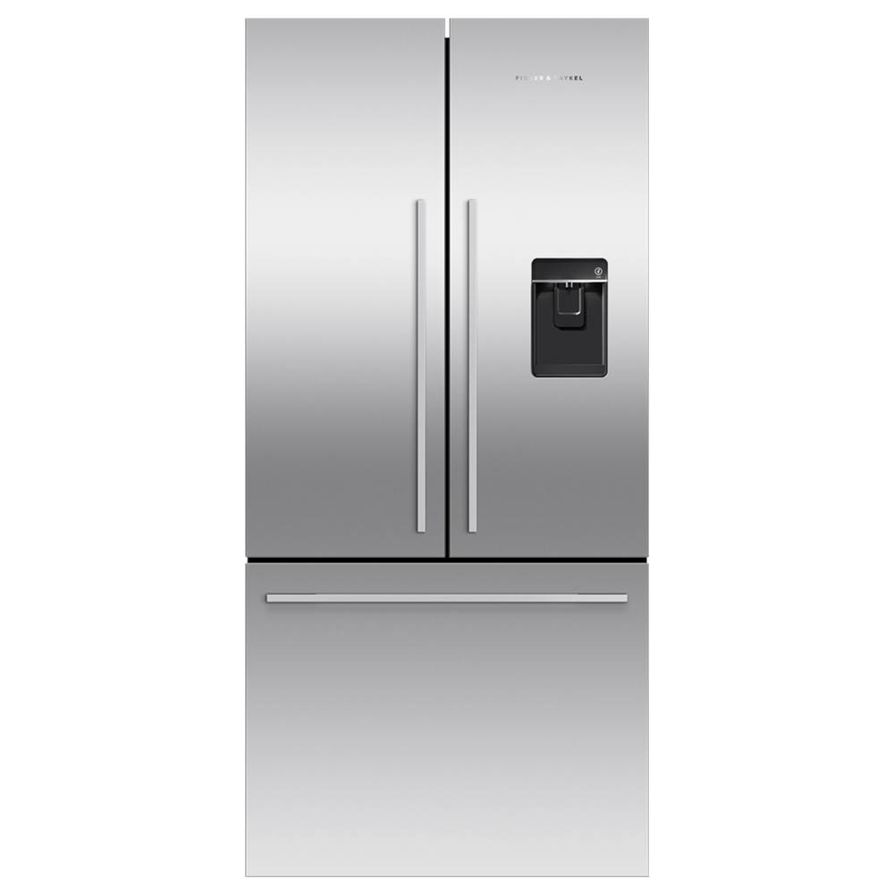 Fisher & Paykel 32'' French Door Refrigerator Freezer, Stainless Steel, 17 cu ft, Ice & External Water, Counter Depth, Contemporary Square Handle
