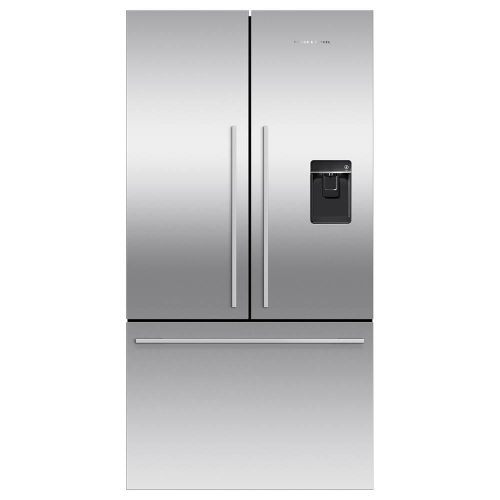 Fisher & Paykel 36'' French Door Refrigerator Freezer, Stainless Steel, 20.1 cu ft, Ice & External Water, Counter Depth, Contemporary Square Handle