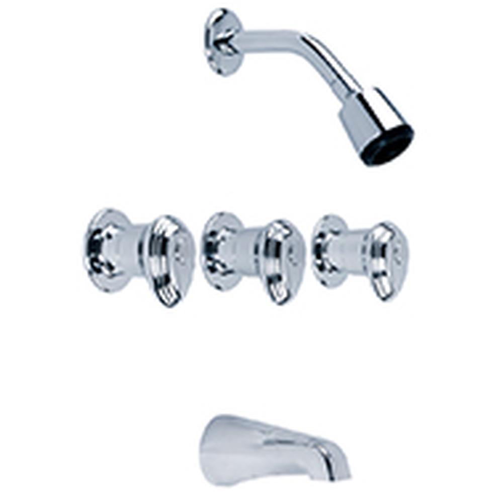 Gerber Plumbing Gerber Hardwater Three Handle Threaded Escutcheon Tub & Shower Fitting with Sweat Connections & Threaded Spout 1.75gpm Chrome