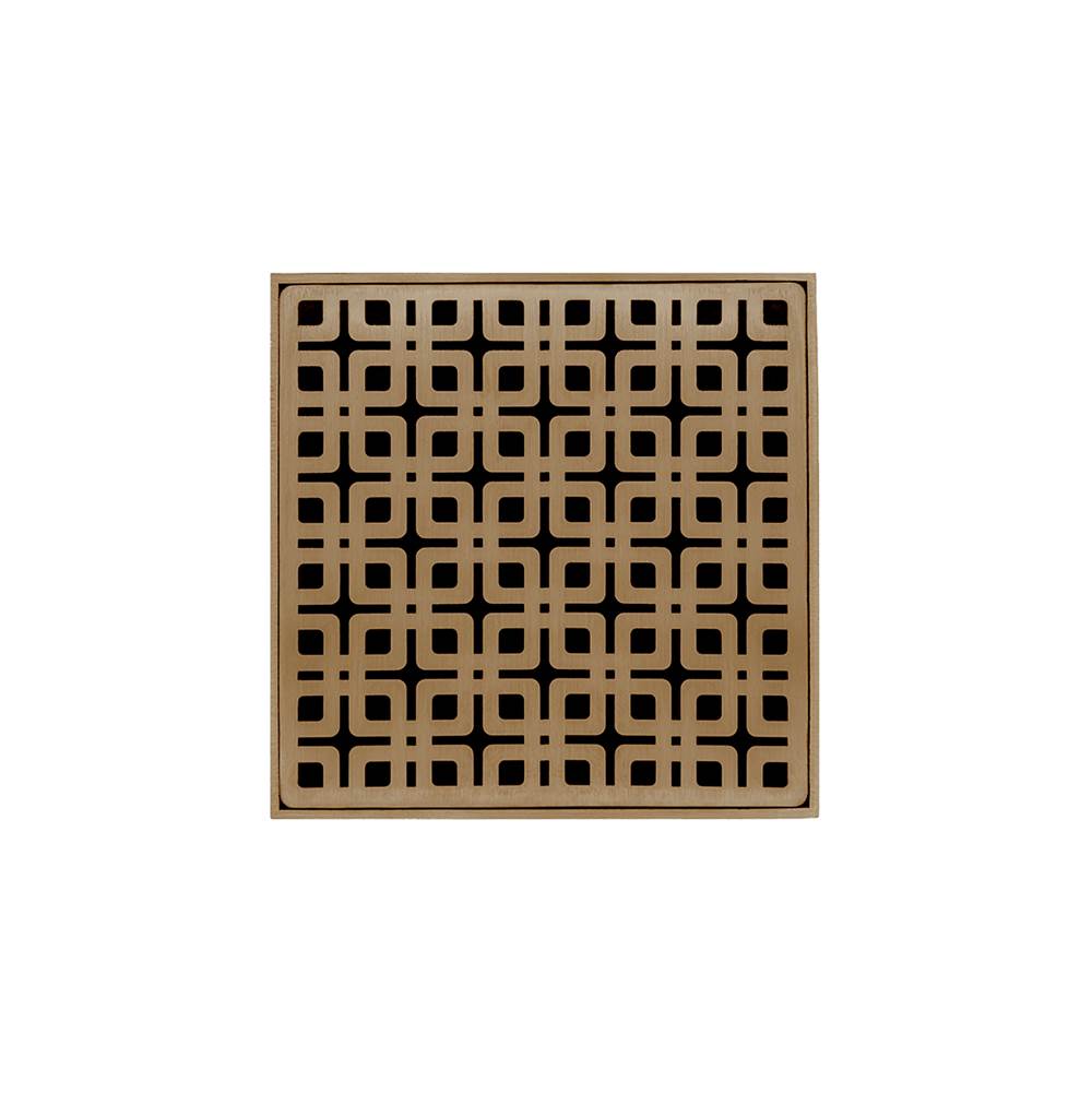 Infinity Drain 5'' x 5'' KD 5 High Flow Complete Kit with Link Pattern Decorative Plate in Satin Bronze with ABS Drain Body, 3'' Outlet