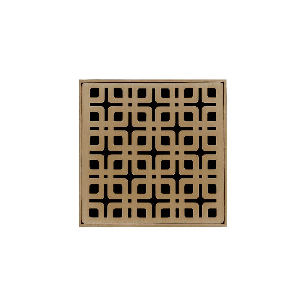 Infinity Drain 4'' x 4'' KDB 4 Complete Kit with Link Pattern Decorative Plate in Satin Bronze with Stainless Steel Bonded Flange Drain Body, 2'' No Hub Outlet