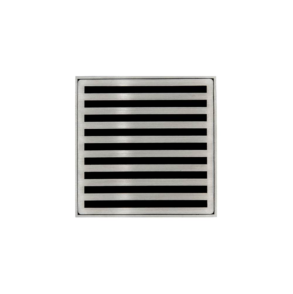 Infinity Drain 4'' x 4'' ND 4 Complete Kit with Lines Pattern Decorative Plate in Satin Stainless with ABS Drain Body, 2'' Outlet