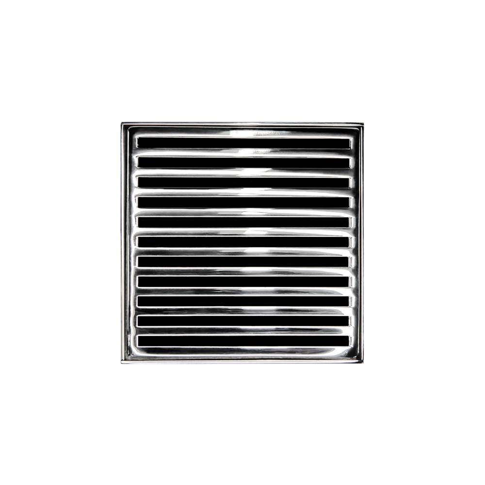 Infinity Drain 5'' x 5'' ND 5 High Flow Complete Kit with Lines Pattern Decorative Plate in Polished Stainless with PVC Drain Body, 3'' Outlet