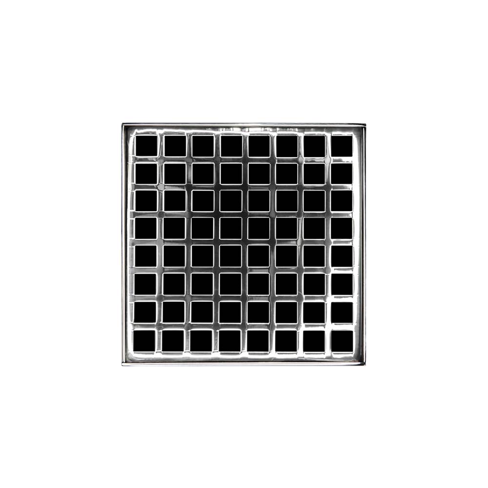 Infinity Drain 5'' x 5'' QD 5 Complete Kit with Squares Pattern Decorative Plate in Polished Stainless with ABS Drain Body, 2'' Outlet