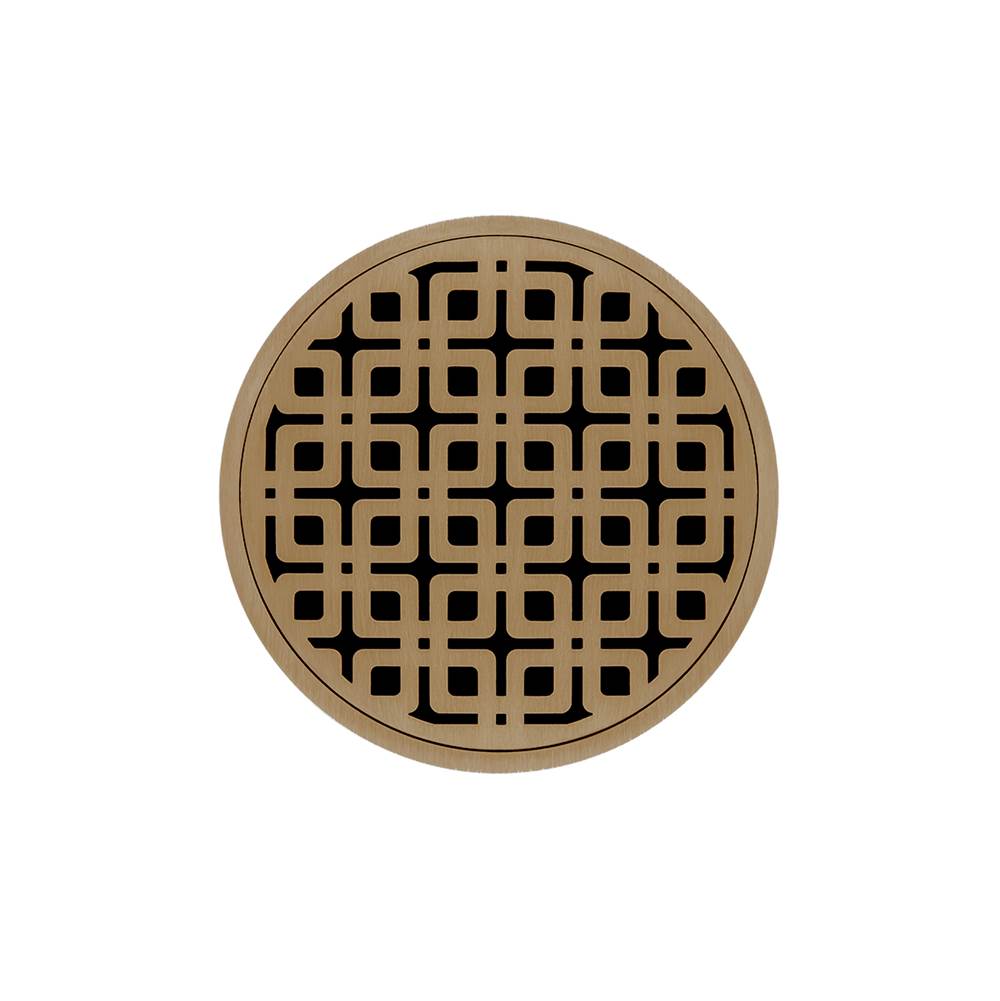 Infinity Drain 5'' Round RKD 5 High Flow Complete Kit with Link Pattern Decorative Plate in Satin Bronze with ABS Drain Body, 3'' Outlet