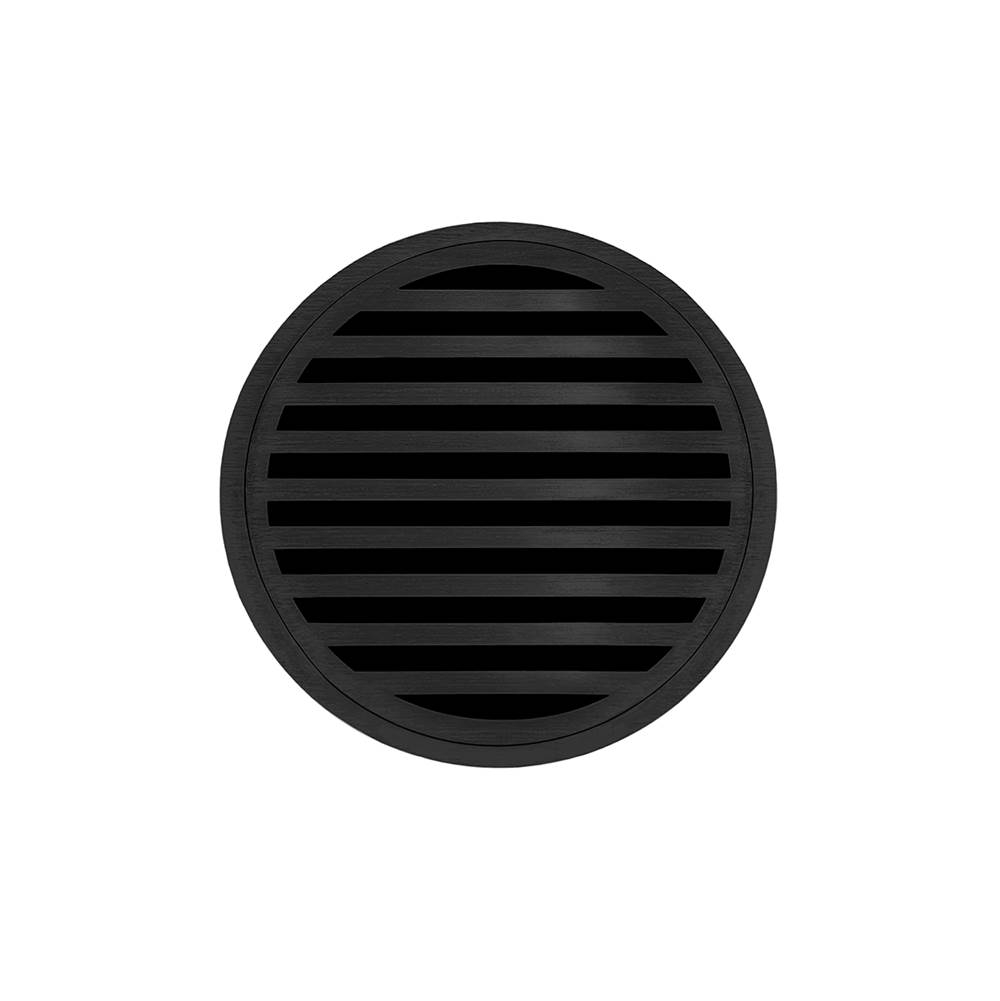 Infinity Drain 5'' Round RND 5 High Flow Complete Kit with Lines Pattern Decorative Plate in Matte Black with PVC Drain Body, 3'' Outlet