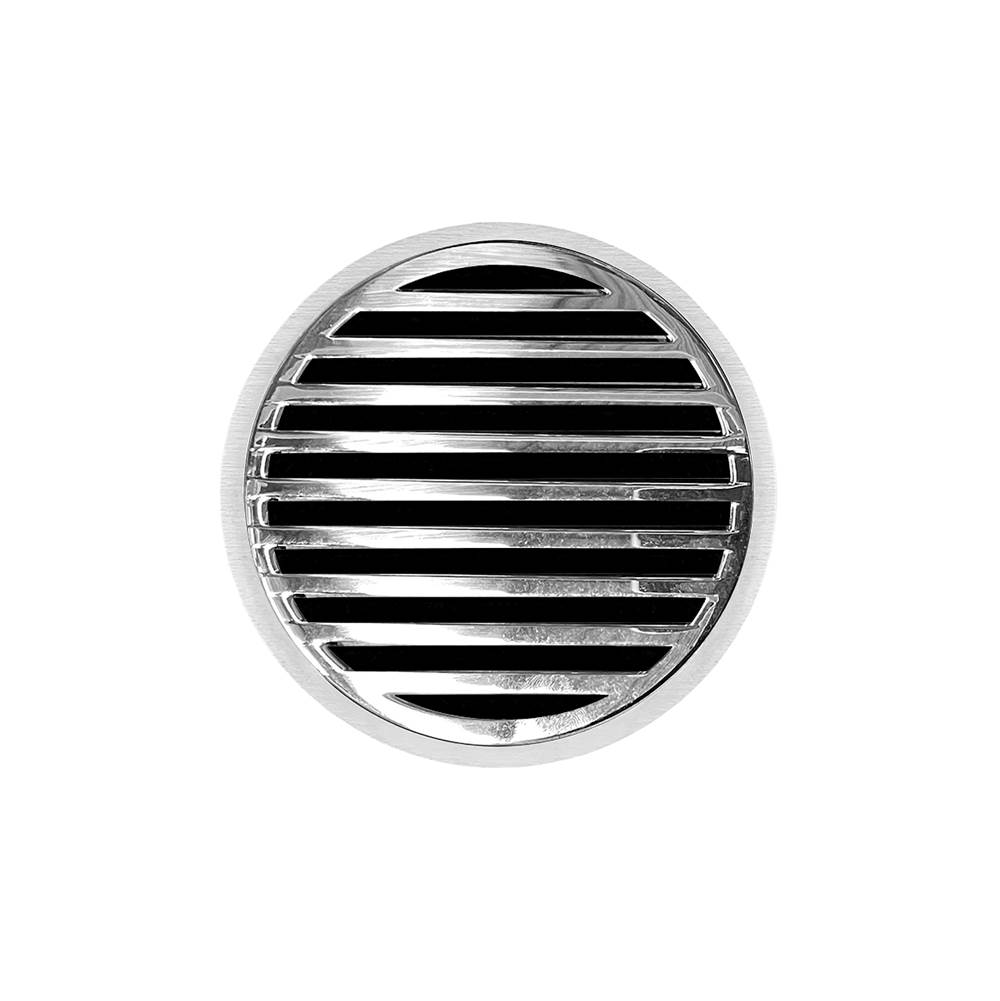 Infinity Drain 5'' Round RND 5 High Flow Complete Kit with Lines Pattern Decorative Plate in Polished Stainless with ABS Drain Body, 3'' Outlet