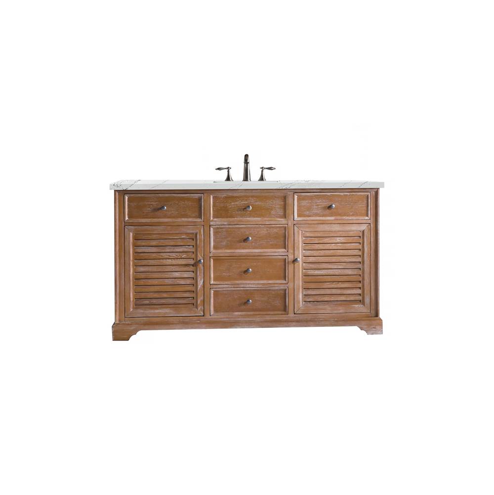 James Martin Vanities Savannah 60'' Single Vanity Cabinet, Driftwood, w/ 3 CM Ethereal Noctis Quartz Top