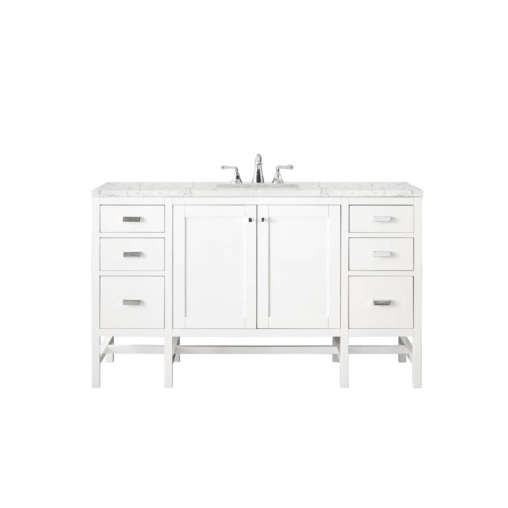 James Martin Vanities Addison 60'' Single Vanity Cabinet , Glossy White, w/ 3 CM Eternal Jasmine Pearl Quartz Top