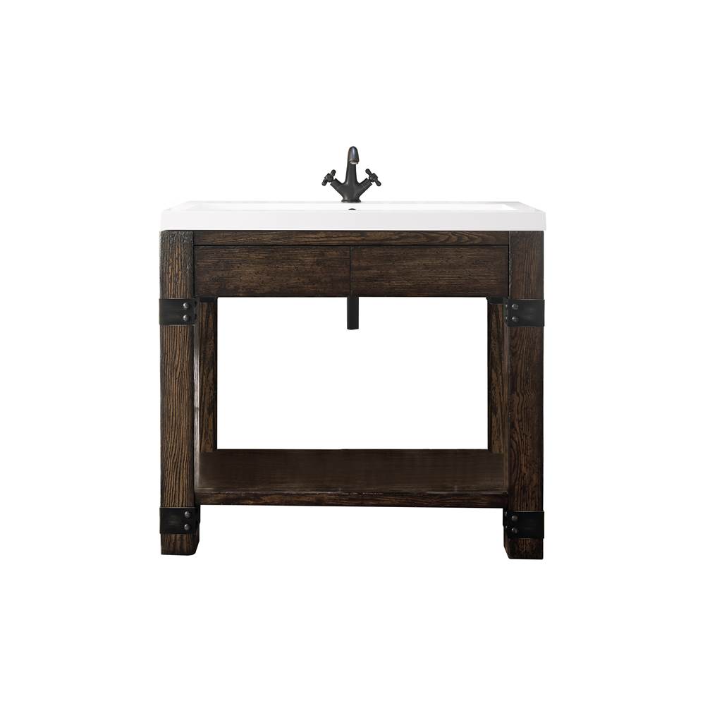 James Martin Vanities Brooklyn 39.5'' Wooden Sink Console, Rustic Ash w/ White Glossy Composite Countertop