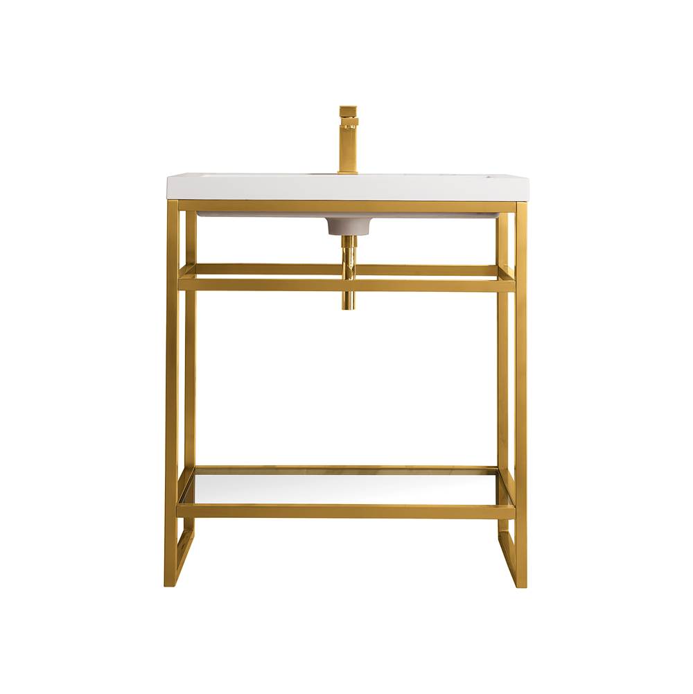 James Martin Vanities Boston 31.5'' Stainless Steel Sink Console, Radiant Gold w/ White Glossy Composite Countertop
