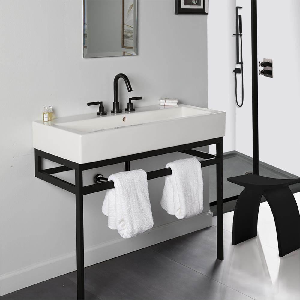Lacava Floor-standing metal console stand with a towel bar (Bathroom Sink 5460sold separately), made of stainless steel or brass.