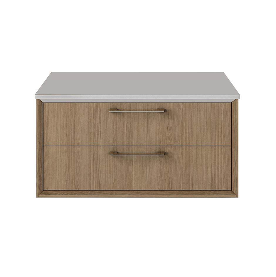 Lacava Cabinet of wall-mount under-counter cabinet featuring one drawer and solid surface countertop (pulls included).