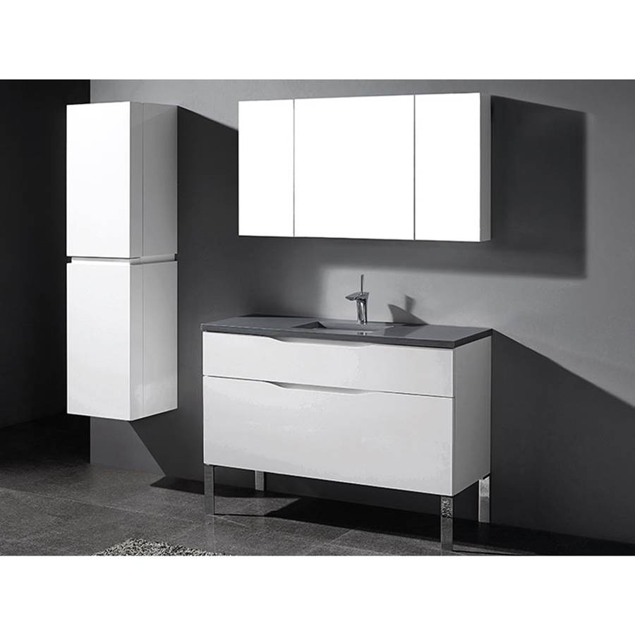 Madeli Milano 48''. White, Free Standing Cabinet. 1-Bowl, Polished Chrome S-Legs (X2), 47-5/8'' X 18'' X 33-1/2''