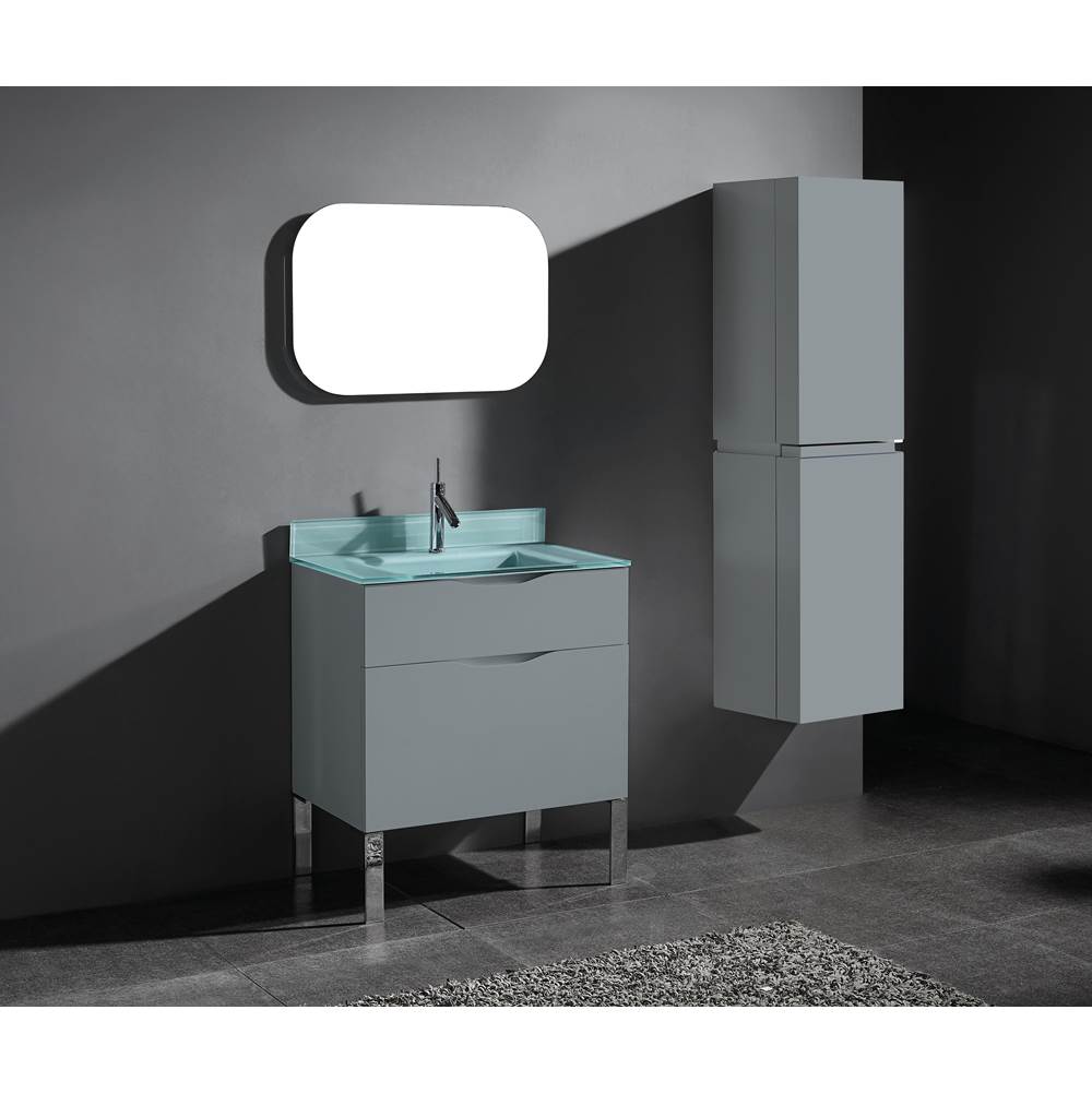 Madeli Milano 30''. Studio Grey, Free Standing Cabinet, Polished Chrome L-Legs (X4), 29-5/8''X 18''X 33-1/2''