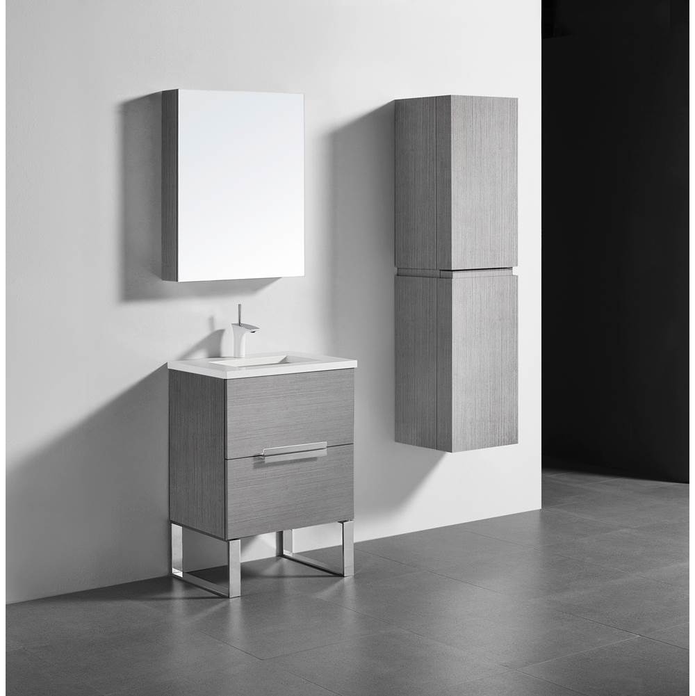 Madeli Soho 24''. Ash Grey Free Standing Cabinet Polished Chrome Handles (X2) C-Base (X1) 23-5/8''X18''X33-1/2''