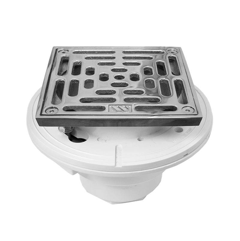 Sigma PVC Floor Drain with 5x5'' Square Adjustable Nickel Bronze Strainer Assembly TRIM POLISHED NICKEL PVD .43